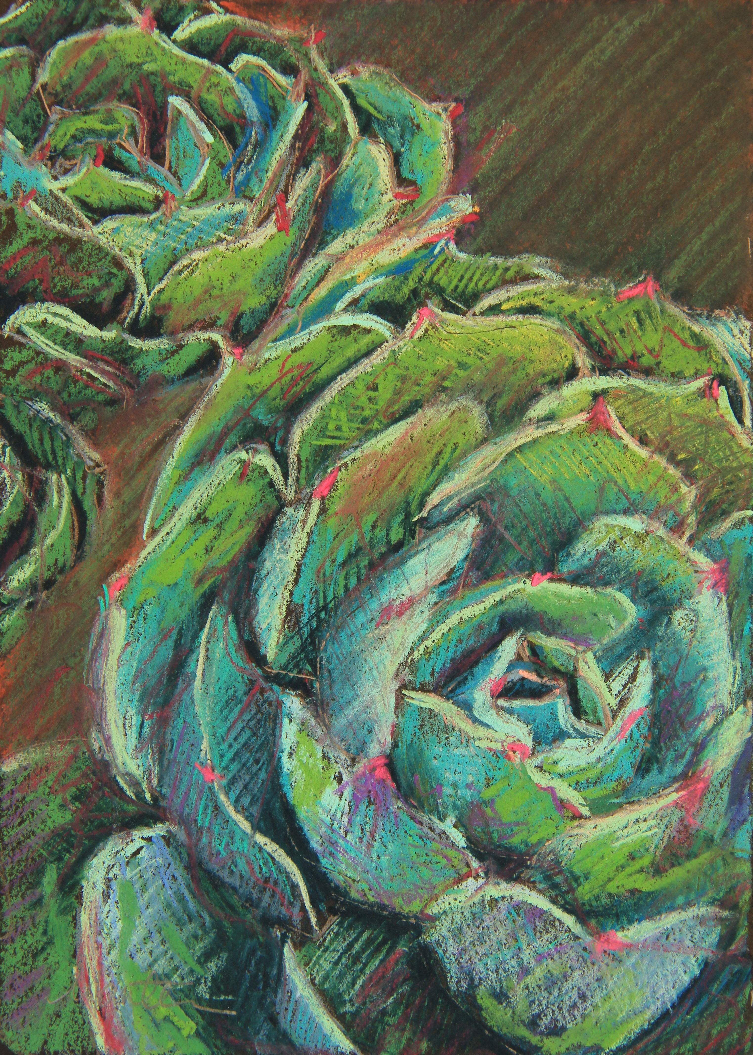 Green Echeveria Pastel Painting